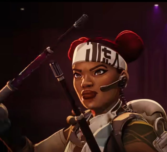 Lifeline in Apex Legends 'Kill Code: Part 3' video holding a possible heirloom recolor of her Shock Sticks.